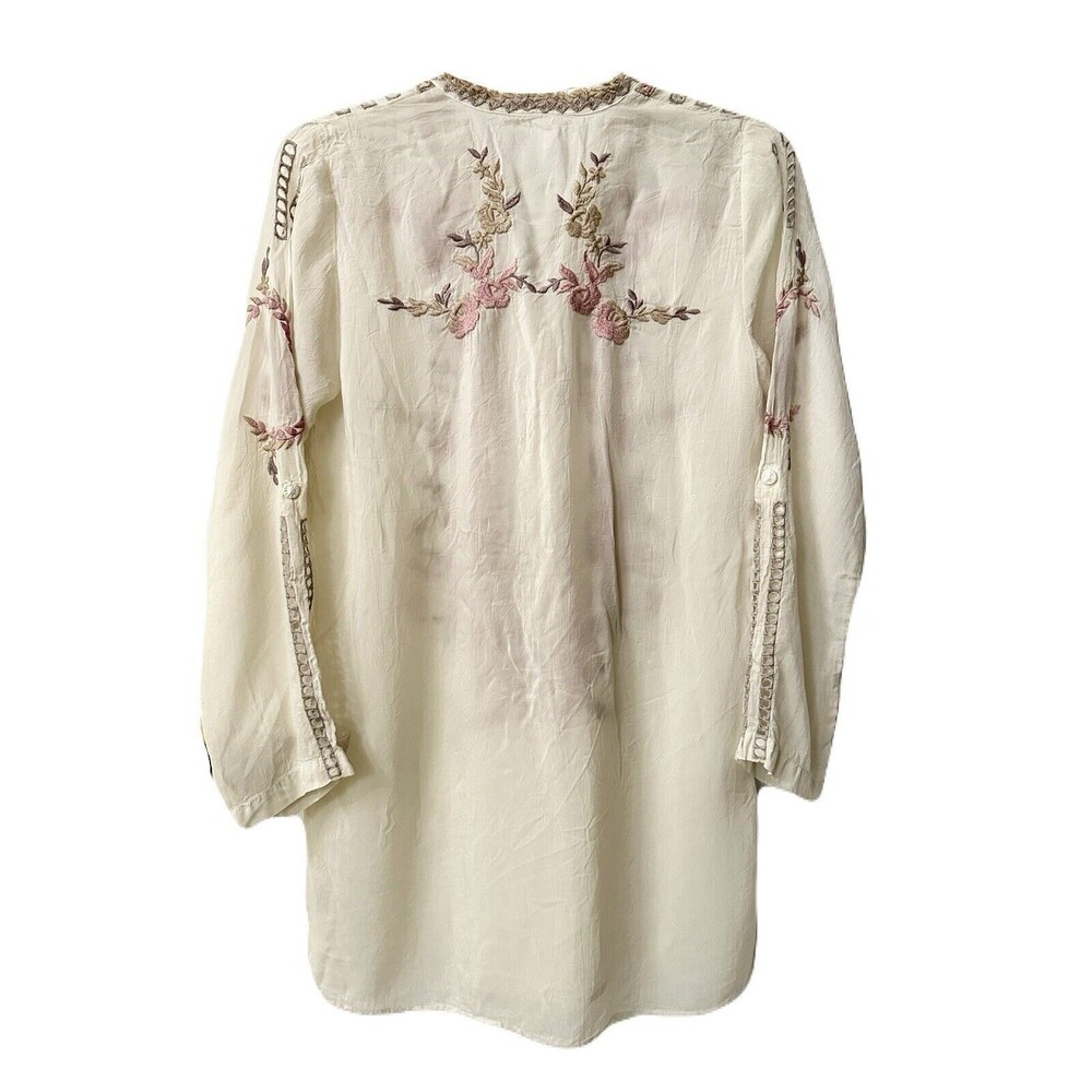 Johnny Was Womens Size Small Embroidered Floral Boho Clio Tunic in Shell Beige - Picture 7 of 11